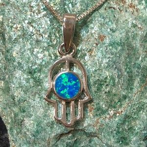 Hamsa Necklace Blue Opal Hand Of God NEW Sterling
